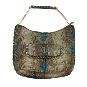 Gianni Bini Faux Snake Print Chain Slouch Bag With Front Pocket & Zipper Closure